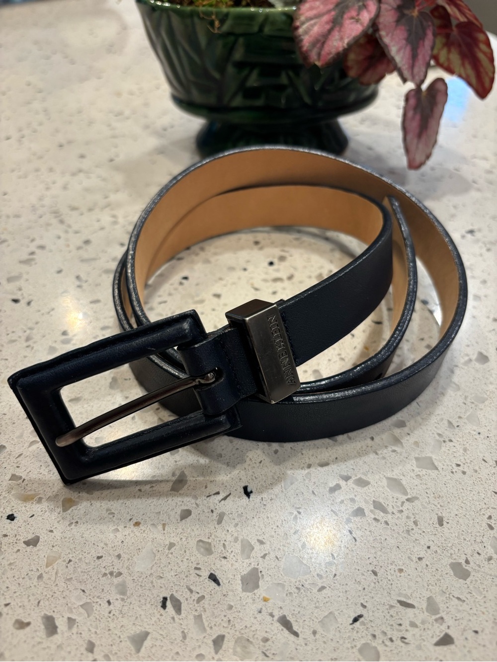 Anne Klein Navy Blue Leather Women’s Size Large Belt with Square Buckle